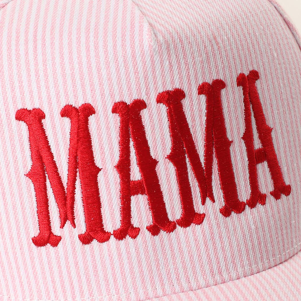 Fashion City - MAMA Embroidered Striped Trucker Hat : BLUE/BLUE