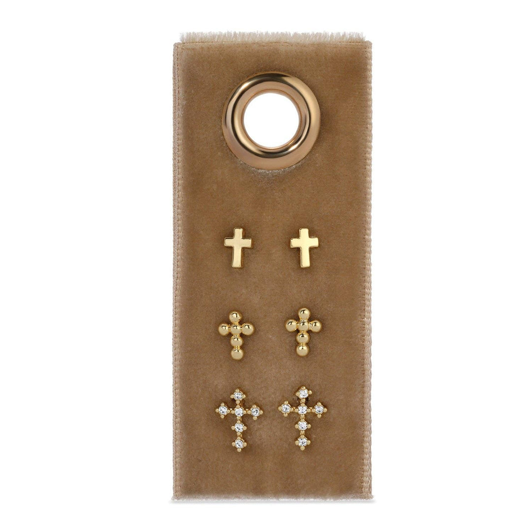 Splendid Iris - Multi Cross Velvet Set/3 Stud Gift Set: Silver