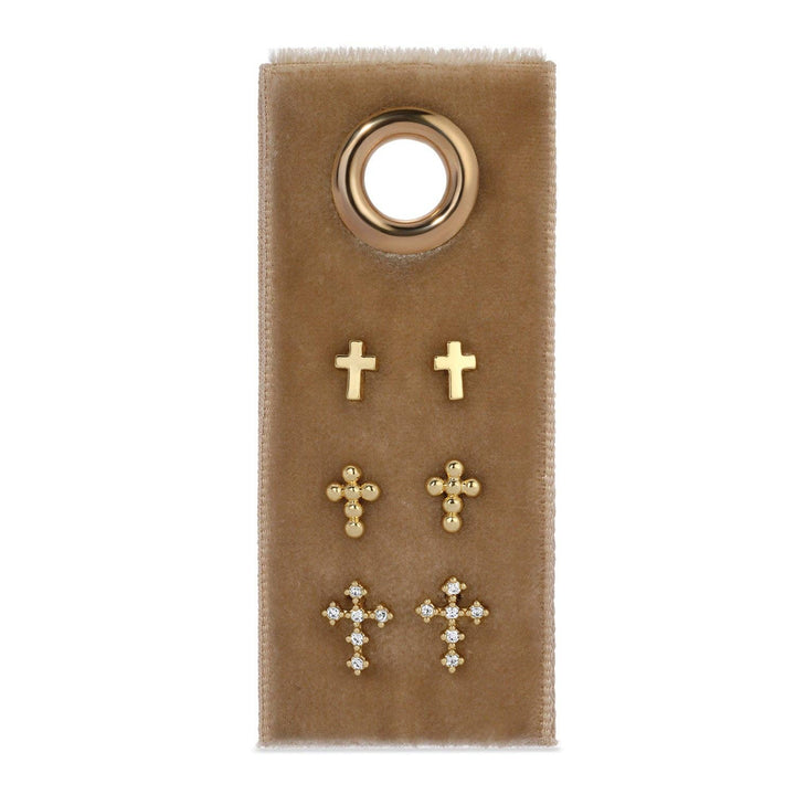 Splendid Iris - Multi Cross Velvet Set/3 Stud Gift Set: Silver