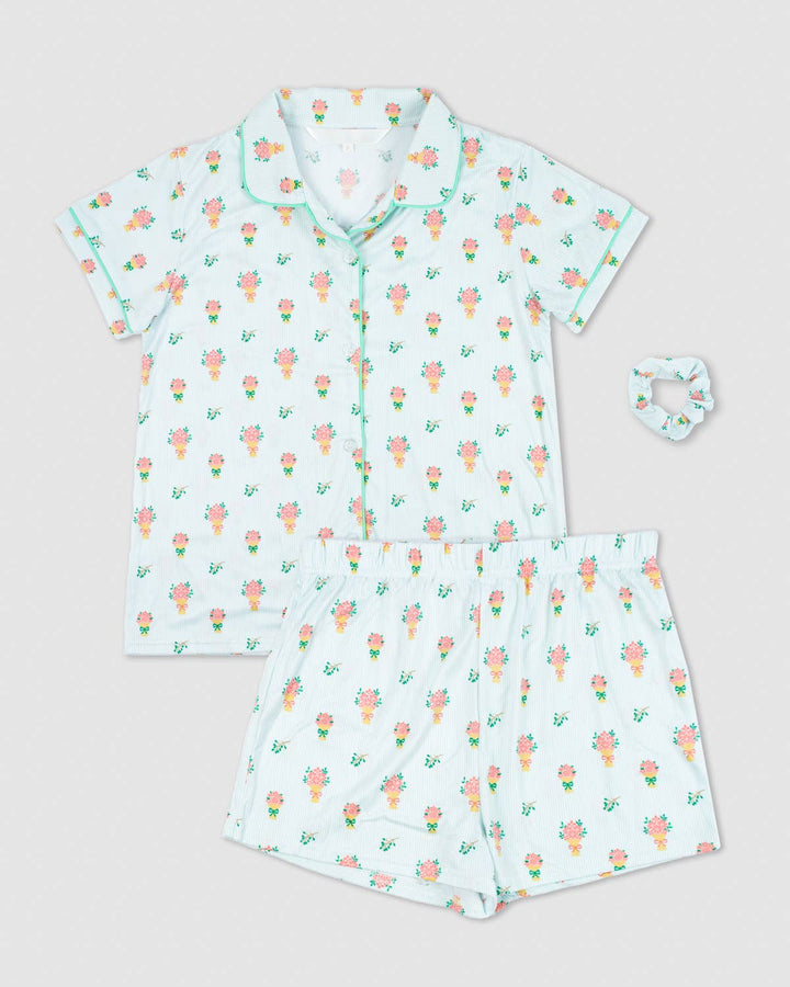 The Royal Standard - Girl's Love Blooms Here Sleep Shorts Set   White/Multi   Set of 3   -Asst.: Small (6-7)