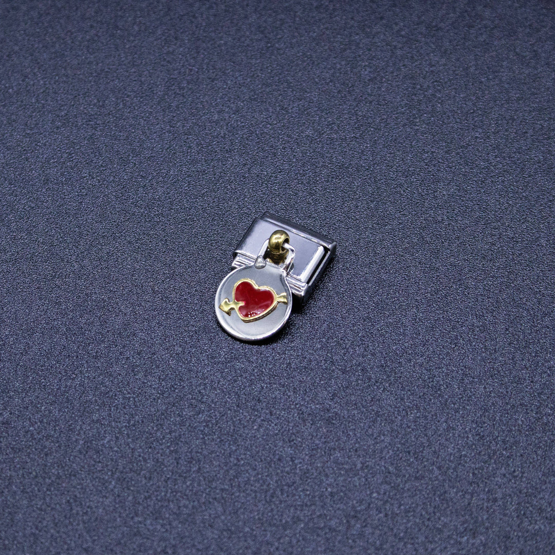 Natalia - Italian Charm Bracelet Charms - 9mm Heart w/ Arrow Links: Flat