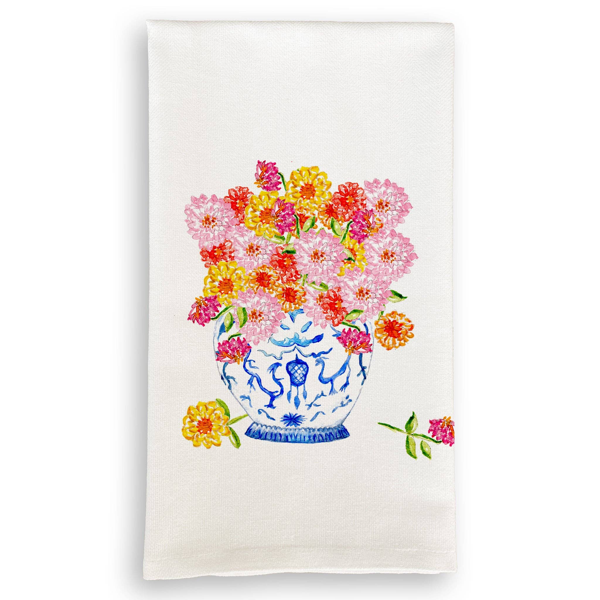 Oaks Apparel French Graffiti Ginger Jar with Zinnias Dishtowel - Thumbnail 5