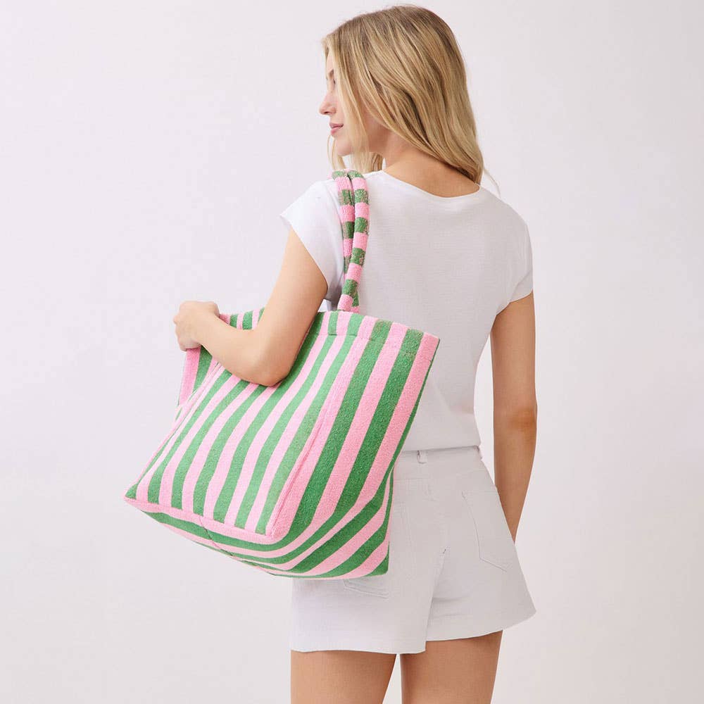 Sensibling Corp. - Striped Terry Tote Bag: Pink&Green