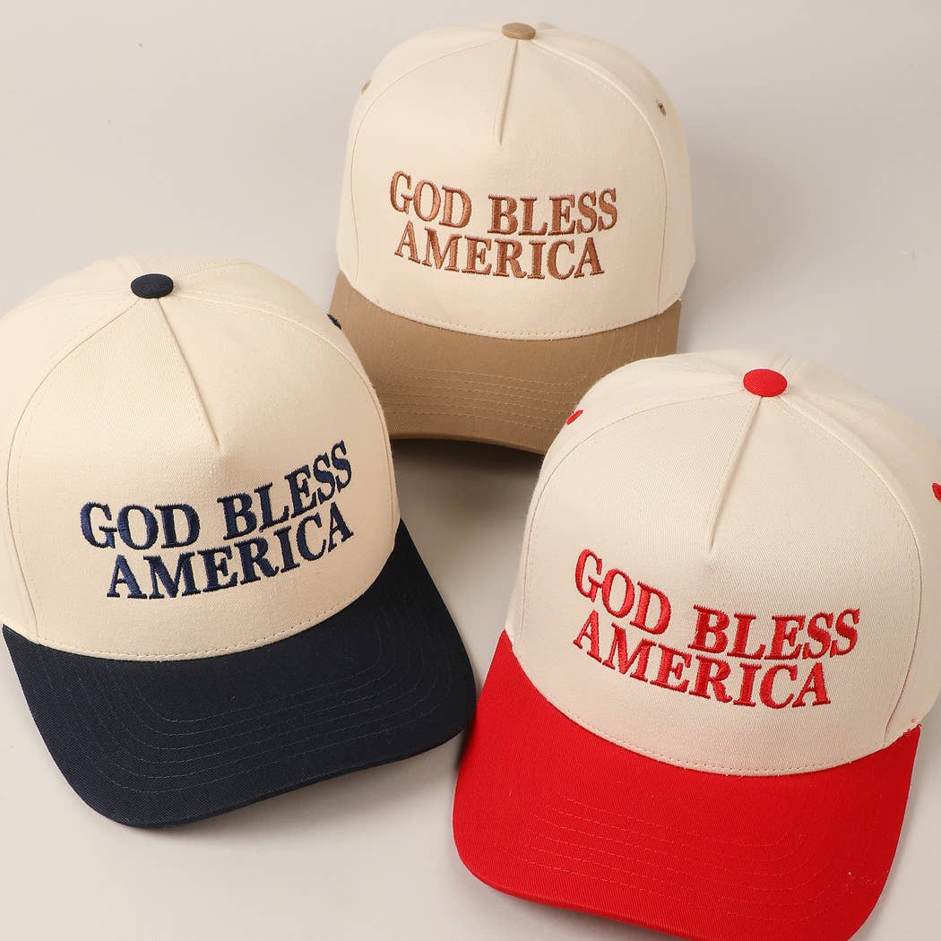 Fashion City - God Bless America Embroidered Two-Tone Canvas Cap: RED/NAVY / ONE SIZE