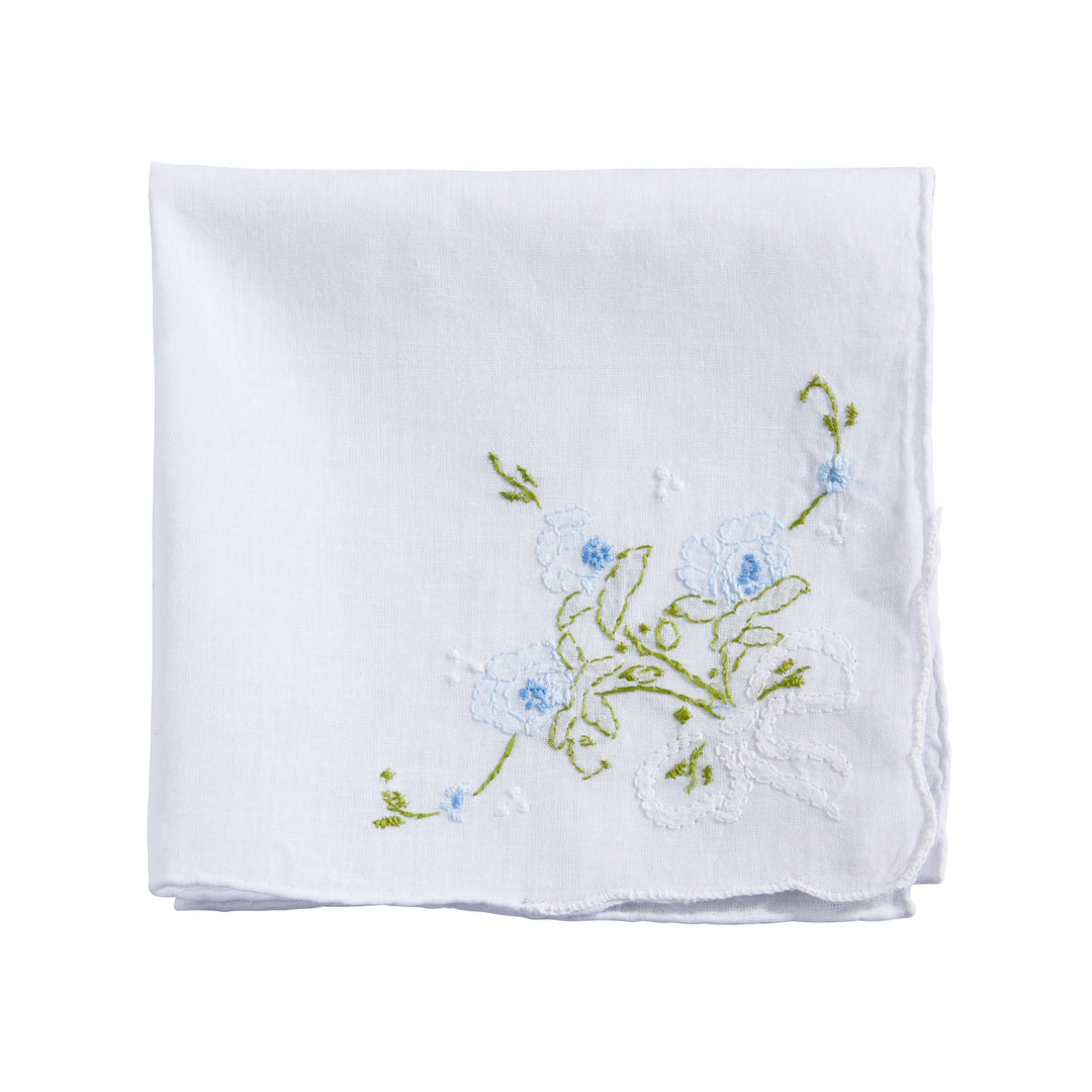 Saro Lifestyle - Delicate Floral Embroidery Handkerchief: White / 13"