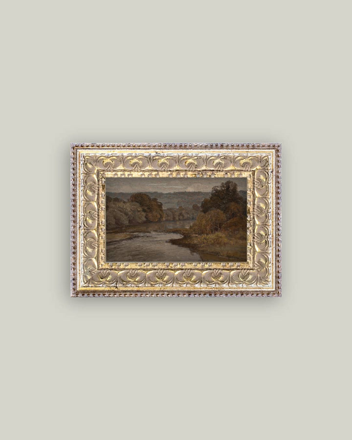 Petal Lane Home - Autumn River Framed Antique Art: 7x5
