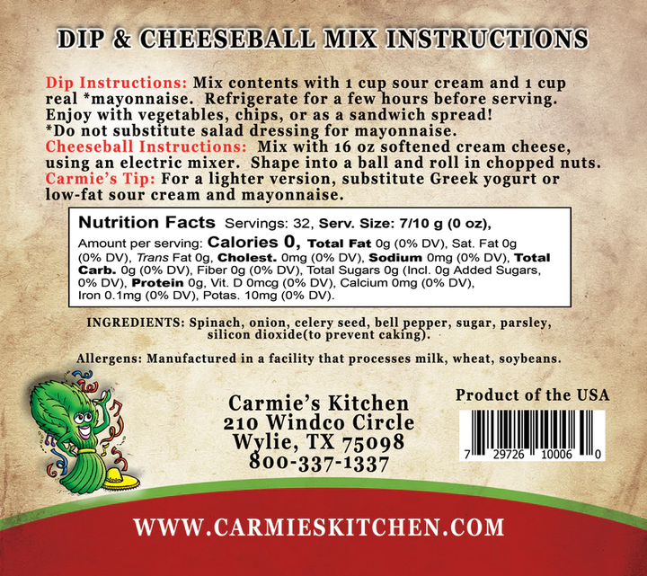 Carmie's Kitchen - Fiesta Spinach Dip Mix