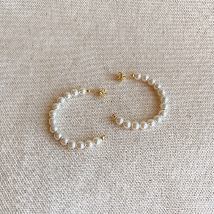 GoldFi - 18k Gold Filled 35 mm Simulated Beaded Pearl C-Hoop