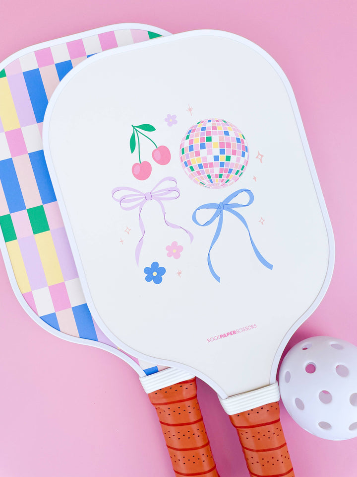 Rock Paper Scissors - Disco Ball Bows Pickleball Paddle