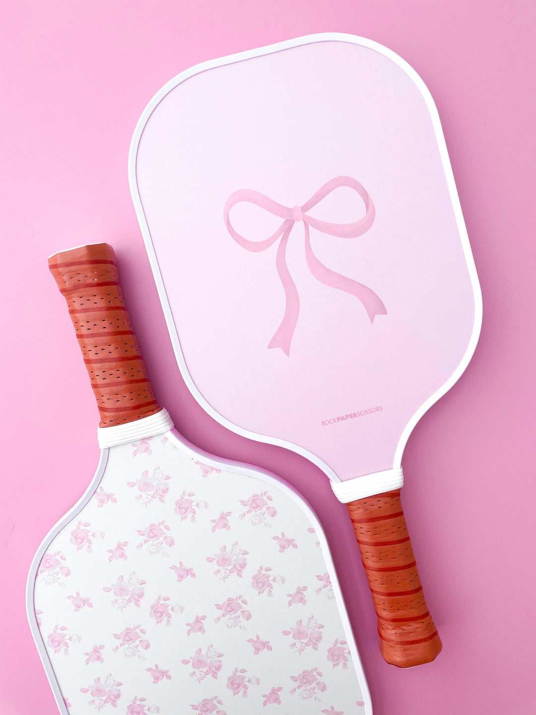 Rock Paper Scissors - Coquette Pink Bow Floral Pickleball Paddle