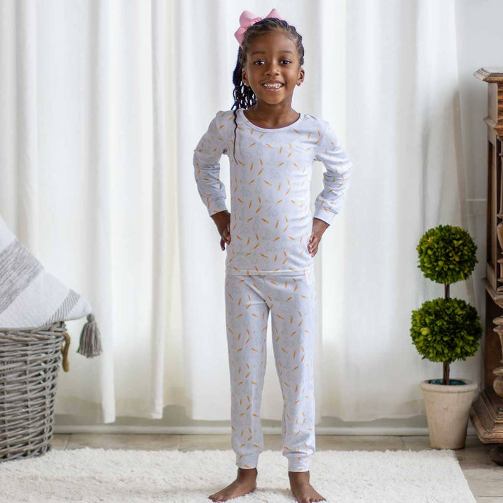 The Royal Standard - Kid's Bunny Love Long Sleeve Pajamas White/Sky: 3T