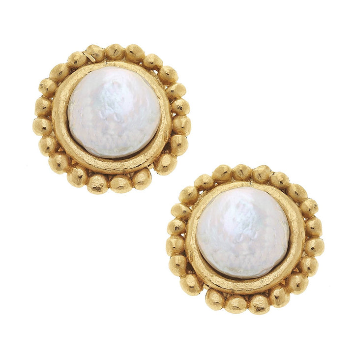 Susan Shaw - Gold with Coin Pearl Pierced Earrings
