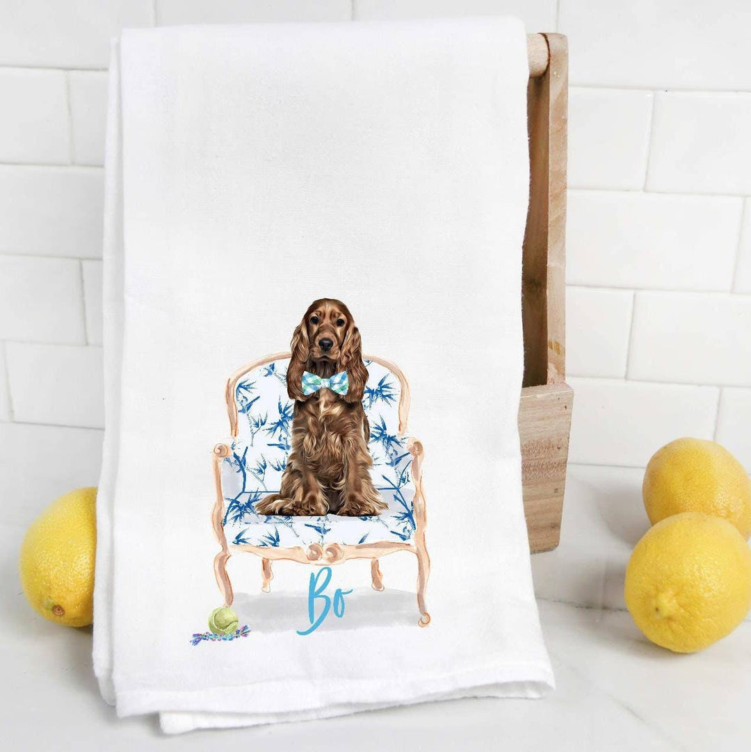 The Preppy Pineapple Home - Custom Cocker Spaniel 12 Flour Sack Towel, Dog Mom, Dog Dad, Personalized Name, Pet Name Gift, Watercolor Pet Portrait: No Accessory / Palm Chair