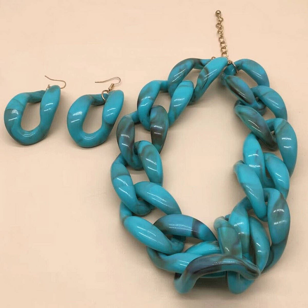 ACCITY - ACRYLIC COLORFUL CHAIN LINK NECKLACE EARRINGS SET_CWMM4910: Green / (OS) 1