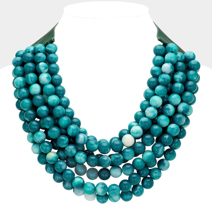Sensibling Corp. - Chunky Acrylic Bead Layered Faux Leather Magnetic Necklace: Coral