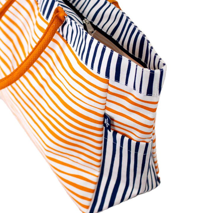 The Royal Standard - Stripe Durham Tote   White/Blue/Orange   17.5x13.5x6