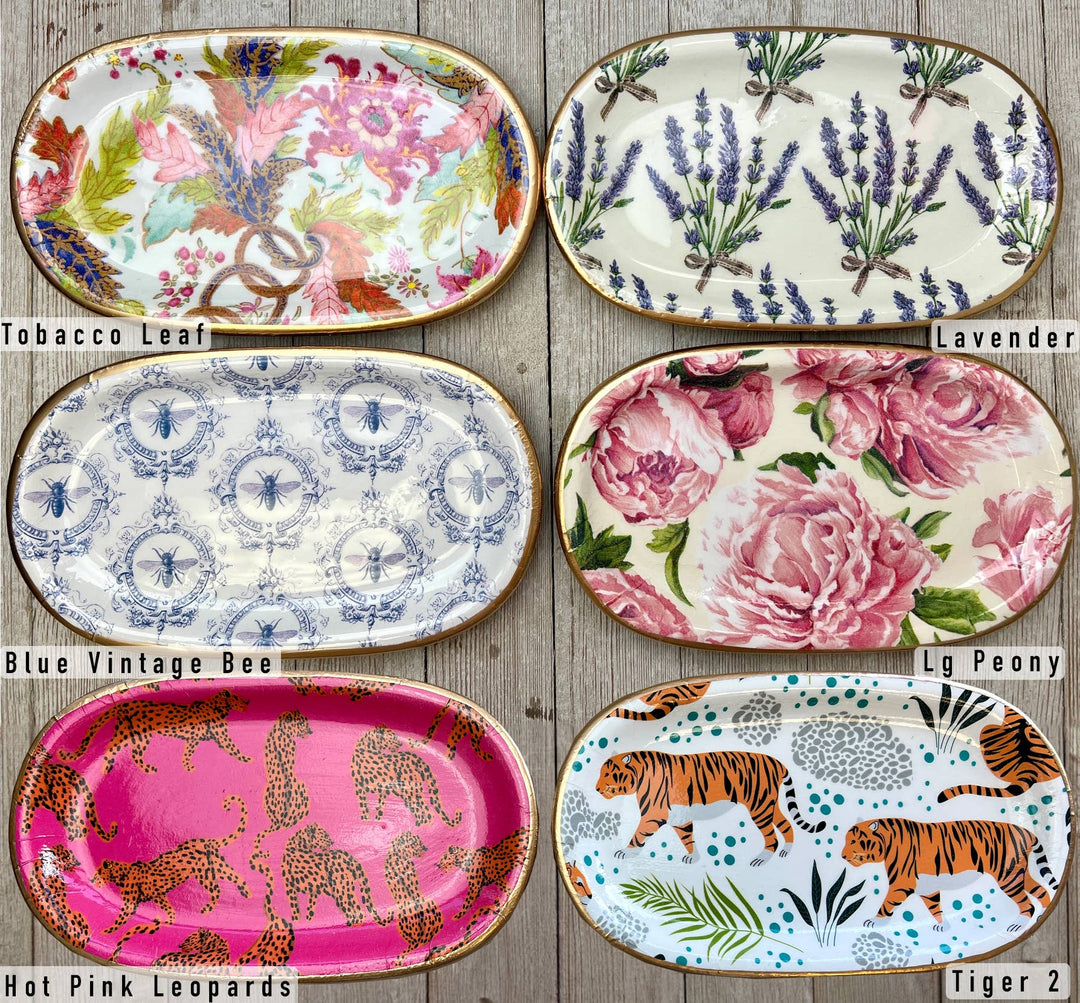 Ten Twenty Six Designs - Ceramic Jewelry tray- large: Blue Floral Leaves