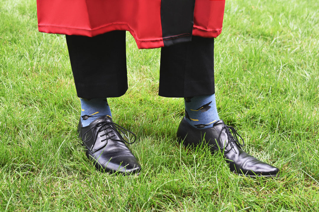 Infinity Classics International Inc. - MeMoi Graduation Cap Mens Bamboo Crew Sock: Denim Heather / 10 13