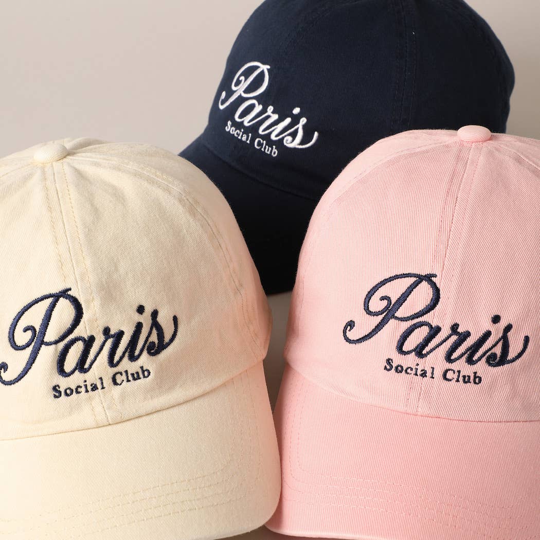 Fashion City - Paris Social Club Text Embroidery Baseball Cap: Pink / ONE SIZE