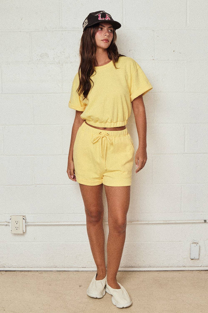 Papermoon - PX19514 - Cozy Short Sleeve Top and Shorts Set: BUTTER YELLOW