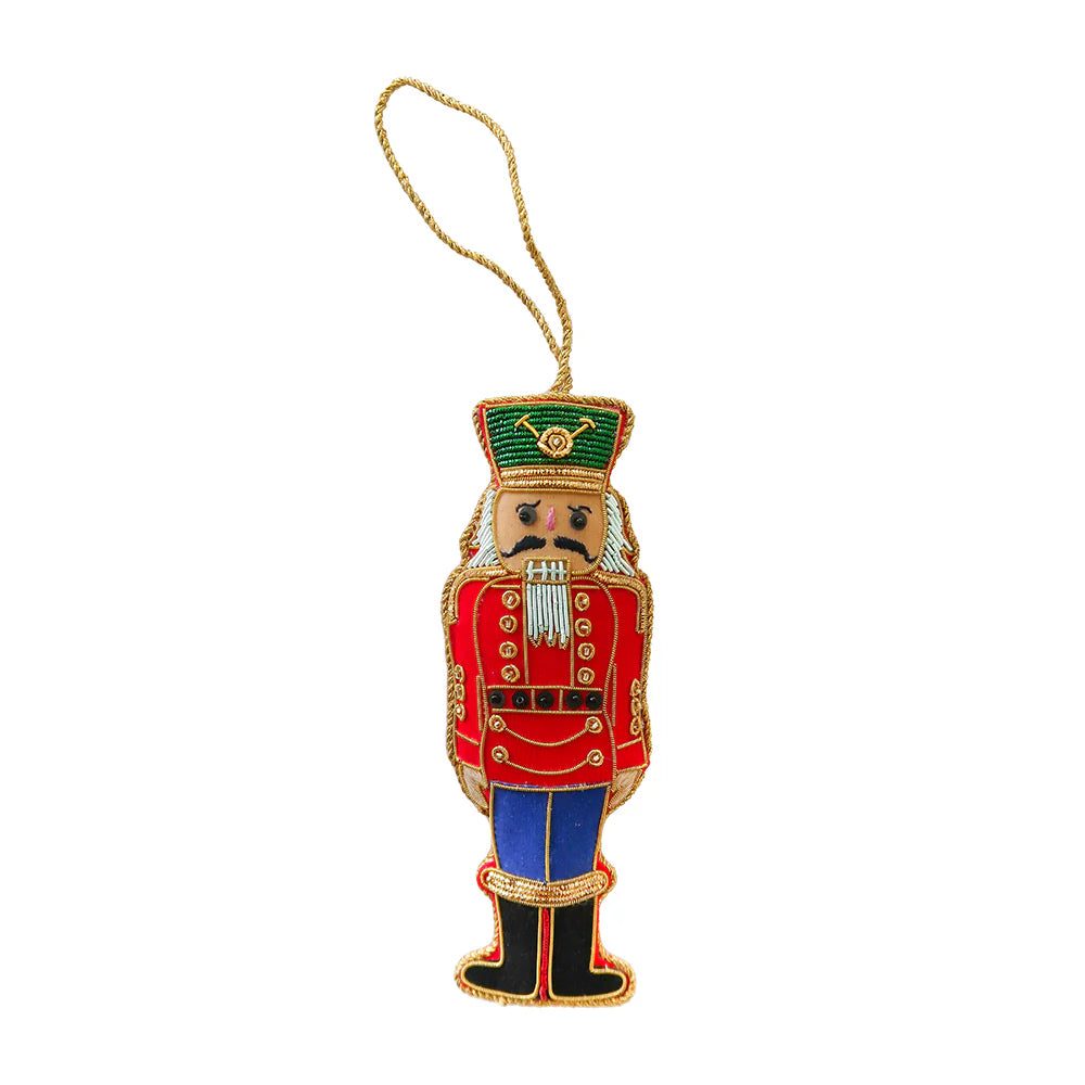 Red and Blue Beaded Nutcracker Christmas Ornament