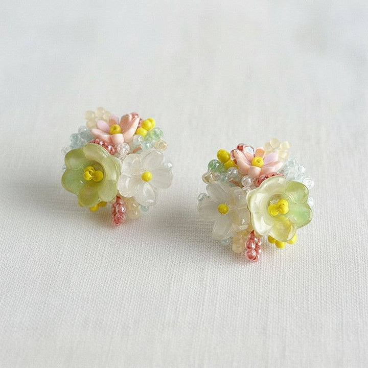 Ellemadera - Colorful Floral Design Drop Earrings