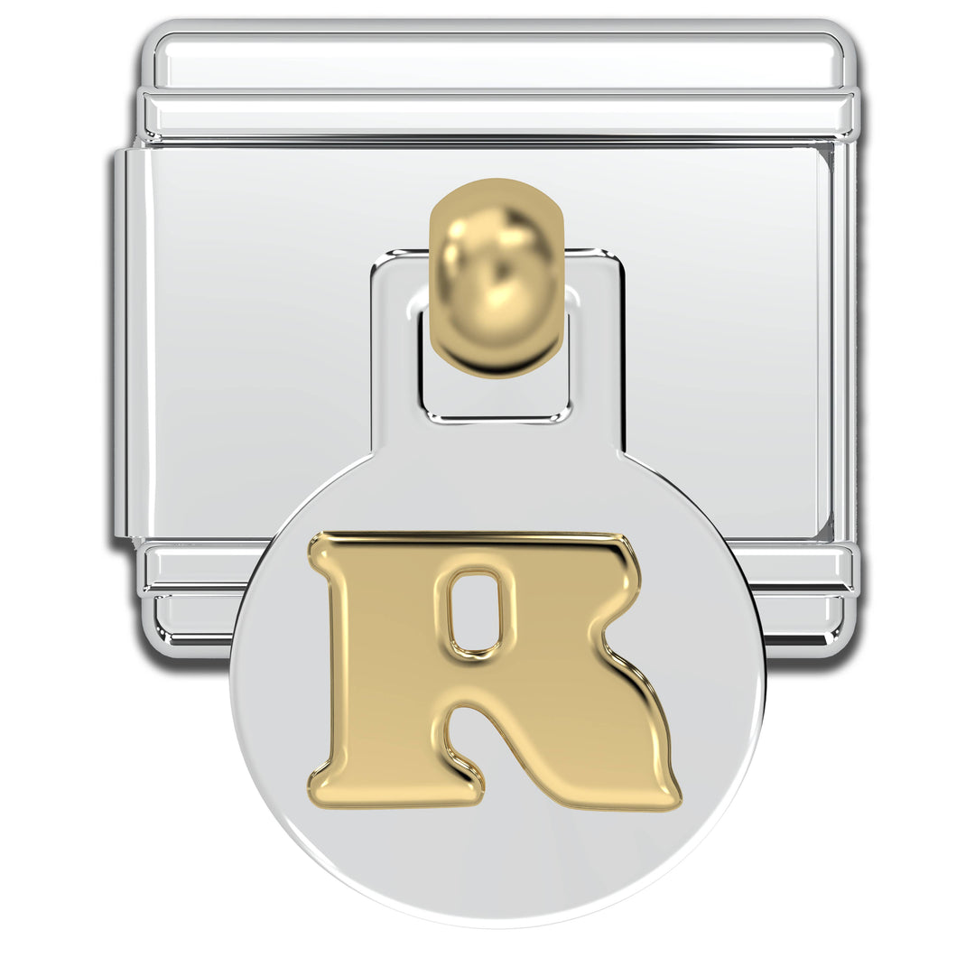 Natalia - Italian Charm Letters A-Z - 9mm Gold Dangle Bracelet Charms: R
