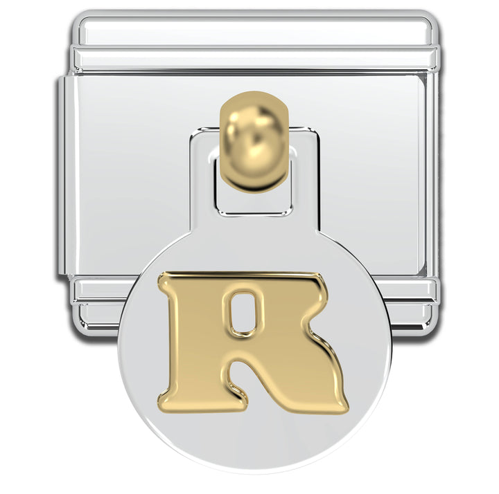 Natalia - Italian Charm Letters A-Z - 9mm Gold Dangle Bracelet Charms: R