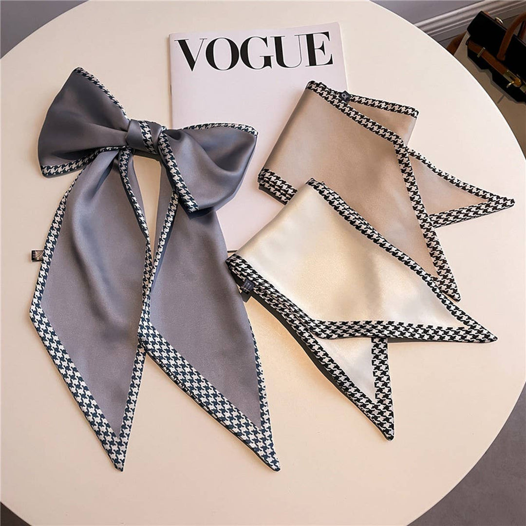 ACCITY - NARROW RIBBON ANGLED PRINTED SILK  HEAD SCARF_CWASC1527: GREY / (OS) 1