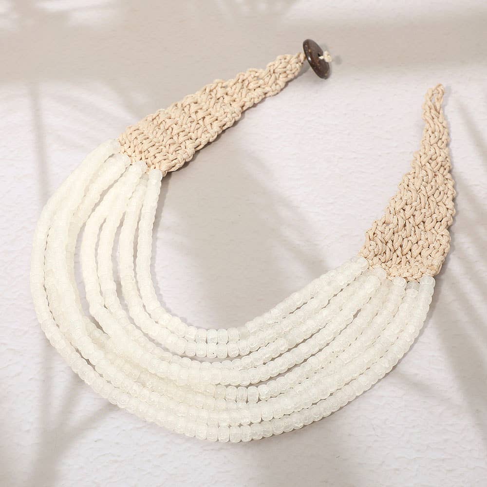 Sensibling Corp. - Woven Detail Multi Strand Beaded Collar Statement Necklace: Light Blue