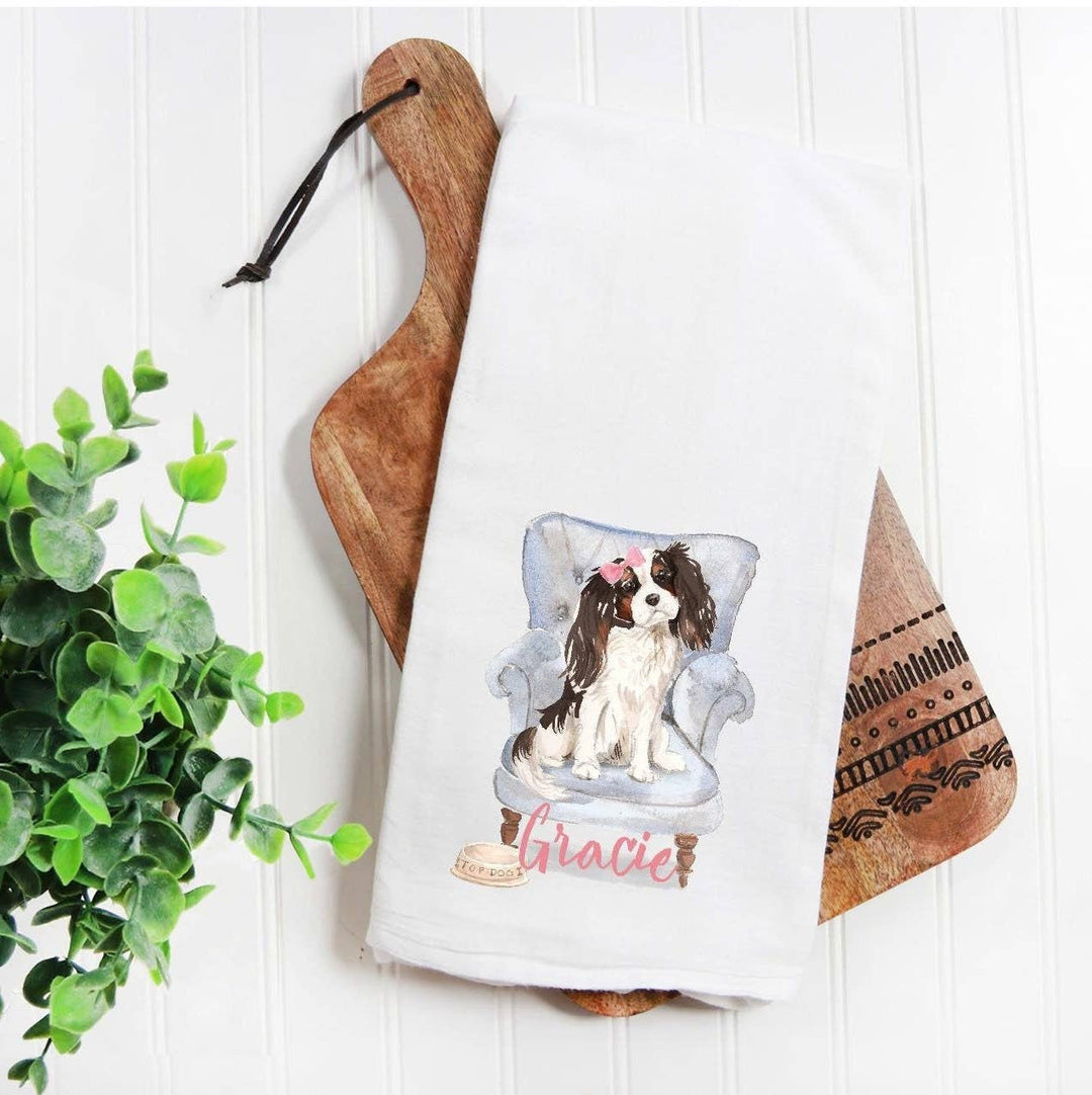 The Preppy Pineapple Home - Custom King Charles Spaniel Dog Towel: No Accessory / Wingback Chair