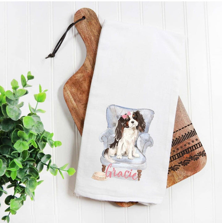 The Preppy Pineapple Home - Custom King Charles Spaniel Dog Towel: No Accessory / Wingback Chair