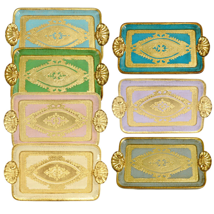 Via Graceffo - Florentine Carved Wood Rectangle Mini Tray with handles