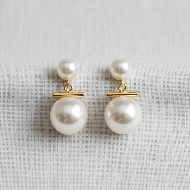 paperln - Pearl Drop Earrings with Zirconia Accents