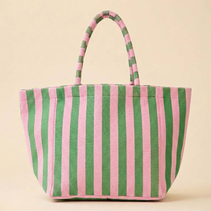Sensibling Corp. - Striped Terry Tote Bag: Pink&Green