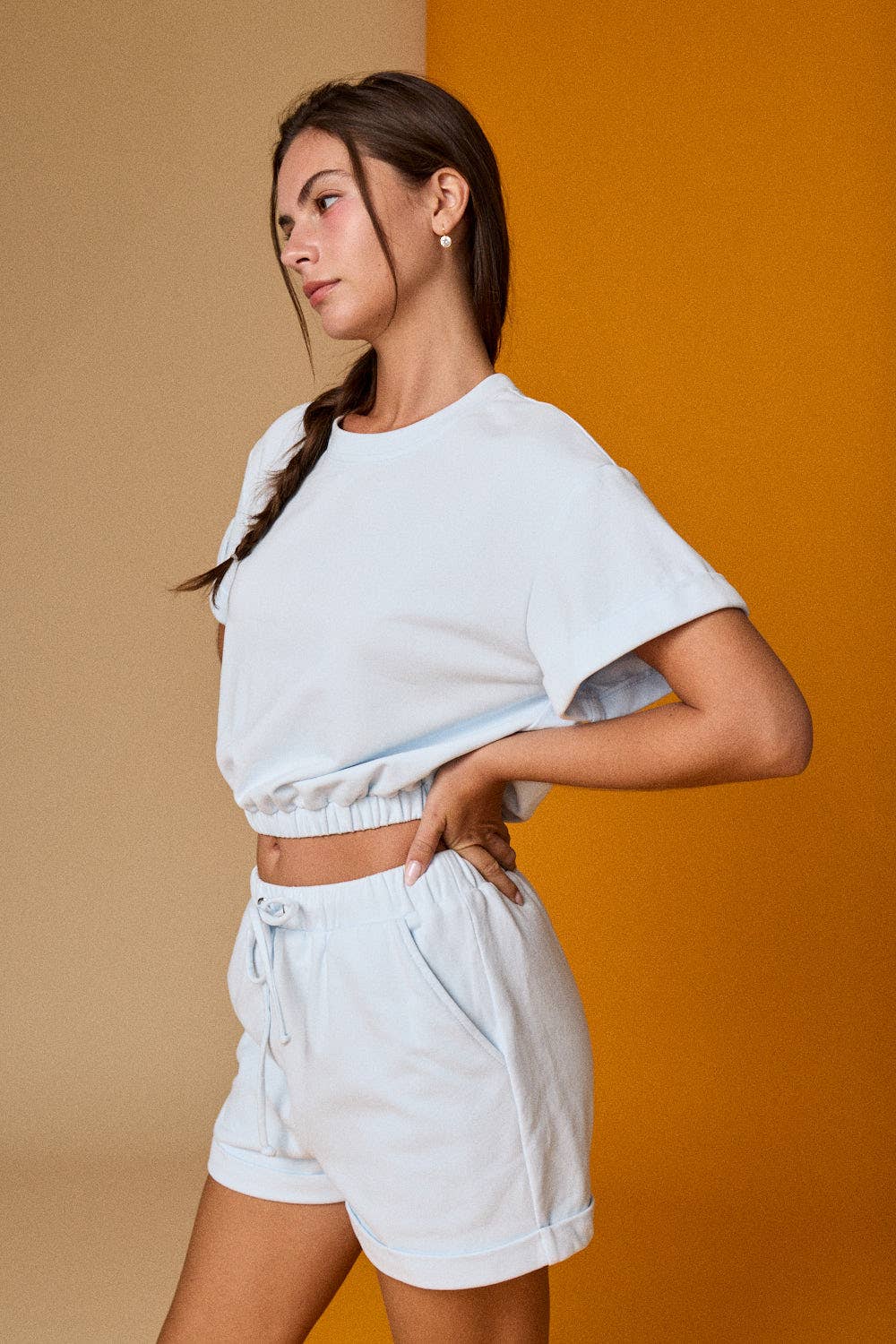 Papermoon - PX19514 - Cozy Short Sleeve Top and Shorts Set: LT BLUE