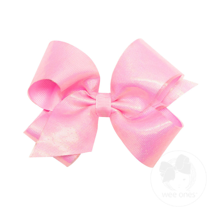 Wee Ones Medium Sheer Iridescent and Grosgrain Overlay Hair Bow