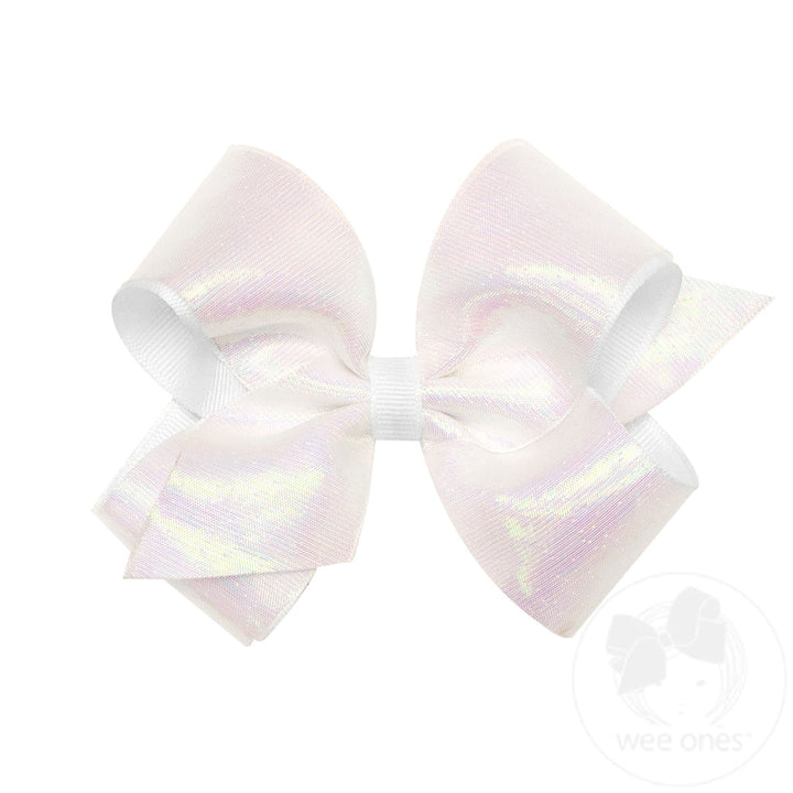 Wee Ones Medium Sheer Iridescent and Grosgrain Overlay Hair Bow