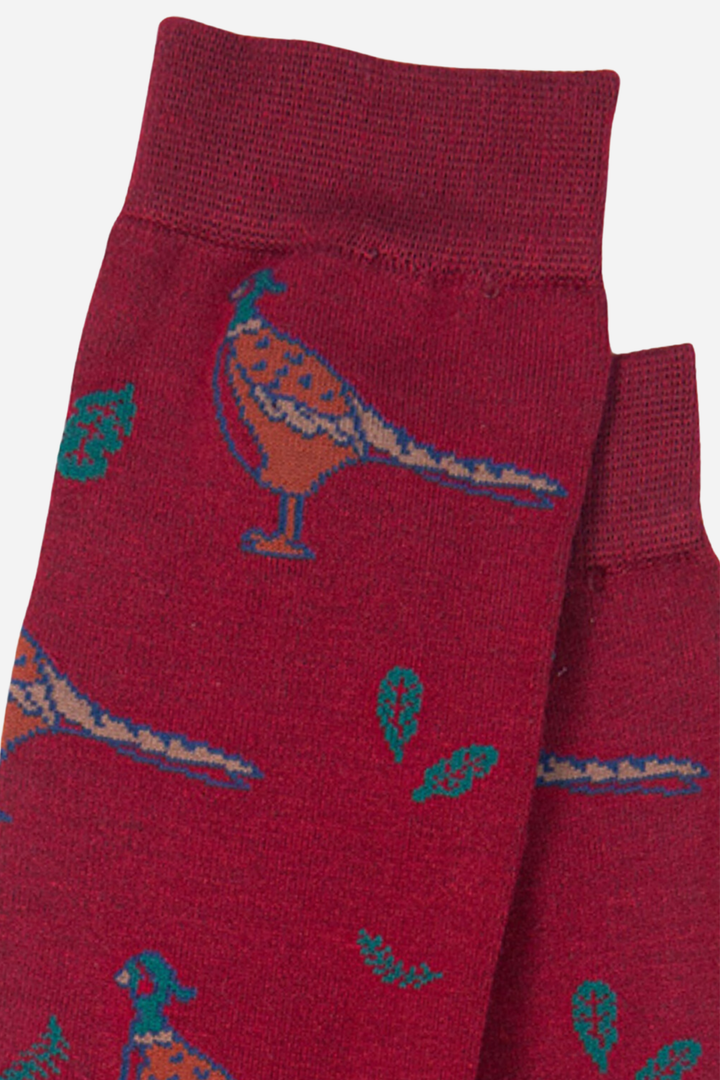 Sock Talk - Red Men's Pheasant Print Bamboo Socks