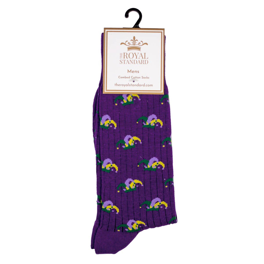 The Royal Standard - Men's Mardi Gras Jester Socks   Purple/Green/Yellow   One Size