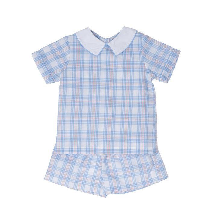 John Pink & Blue Plaid Short Set