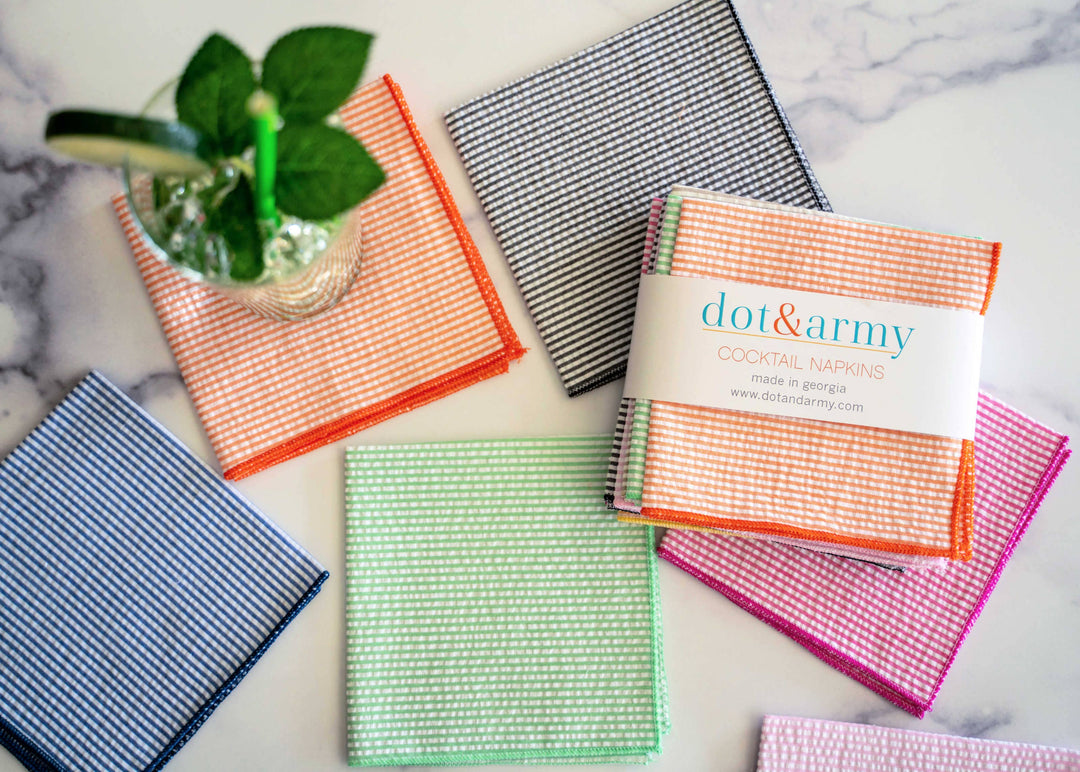 Dot and Army - Seersucker Cocktail Napkins, set of four: Khaki