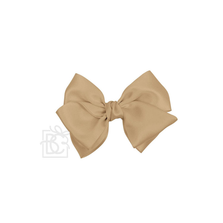 Beyond Creations, LLC - SATIN EUROPEAN BOW W/RUFFLED KNOT ON CLIP: 5" Euro Bow on Med. Alligator Clip / ANTIQUE WHITE