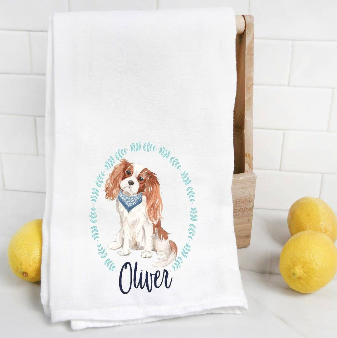 The Preppy Pineapple Home - Tan King Charles Spaniel Flour Sack Towel: No Accessory / Chinoiserie Chair