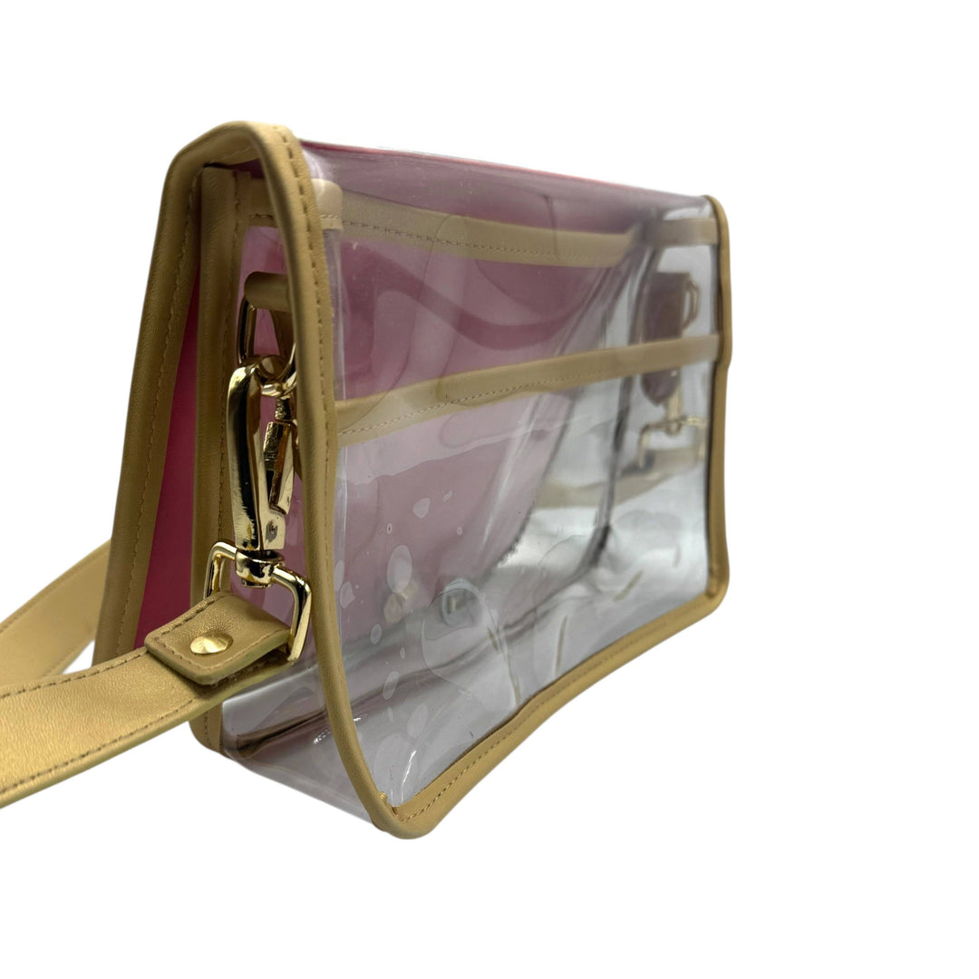 Garland - Navy Buffalo Check Clear Stadium Bag with Gold Bamboo