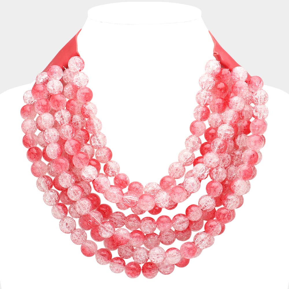 Sensibling Corp. - Chunky Acrylic Bead Layered Faux Leather Magnetic Necklace: Orange