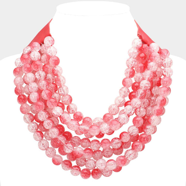 Sensibling Corp. - Chunky Acrylic Bead Layered Faux Leather Magnetic Necklace: Orange