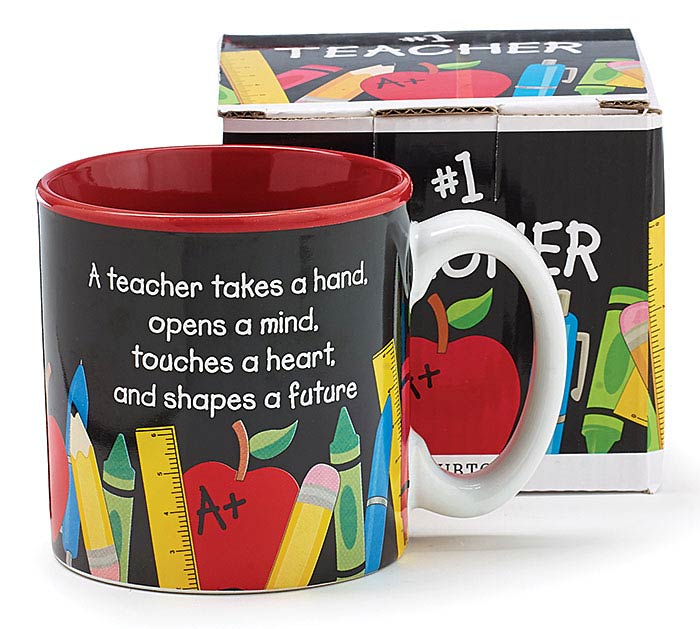 MUG 13 OZ TEACHERS COUNT PENCILS/RULERS/APPLE