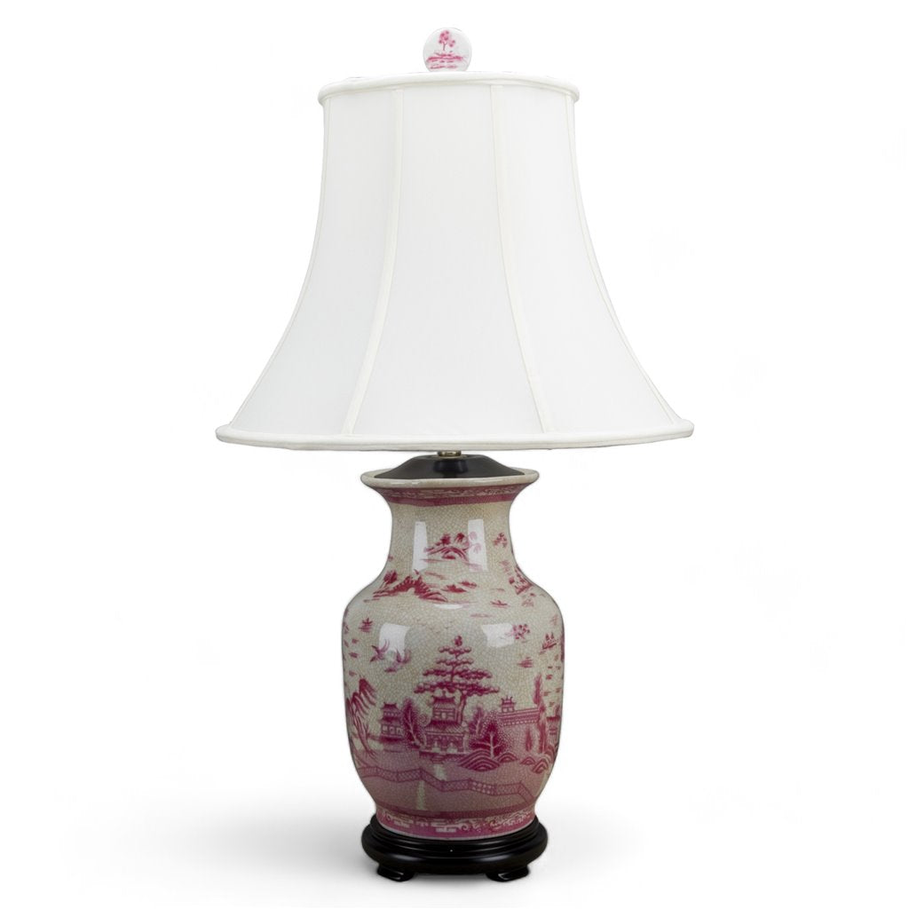 Porcelain Lamp - Pink And White Willow