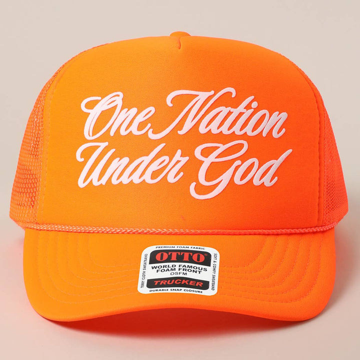 Fashion City - One Nation Under God Mesh Back Foam Trucker Hat: NEON PINK / One Size